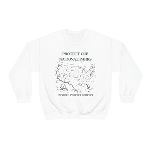 National Parks Map Crewneck Sweatshirt: Retro Camping Clothes White