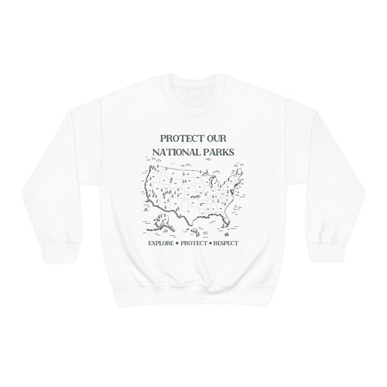 National Parks Map Crewneck Sweatshirt: Retro Camping Clothes White