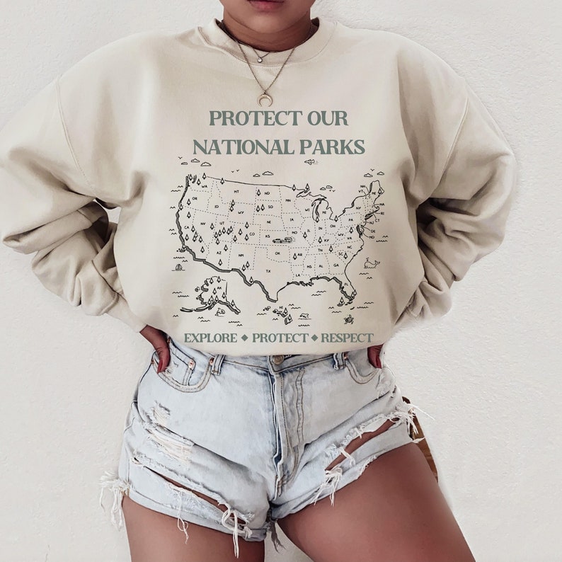 National Parks Map Crewneck Sweatshirt: Retro Camping Clothes Sand