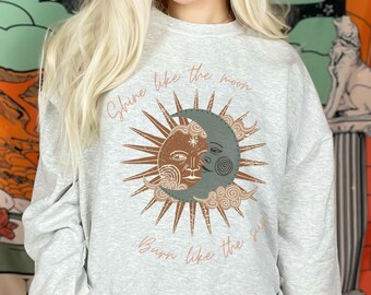 Sweat graphique soleil et lune célestes - Ras du cou astrologie bohème