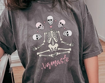 Namaste Skeleton Comfort Colors T-Shirt: Funny Yoga Shirt
