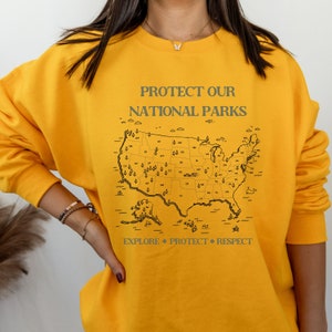 National Parks Map Crewneck Sweatshirt: Retro Camping Clothes Gold