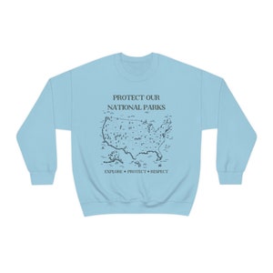 National Parks Map Crewneck Sweatshirt: Retro Camping Clothes Light Blue