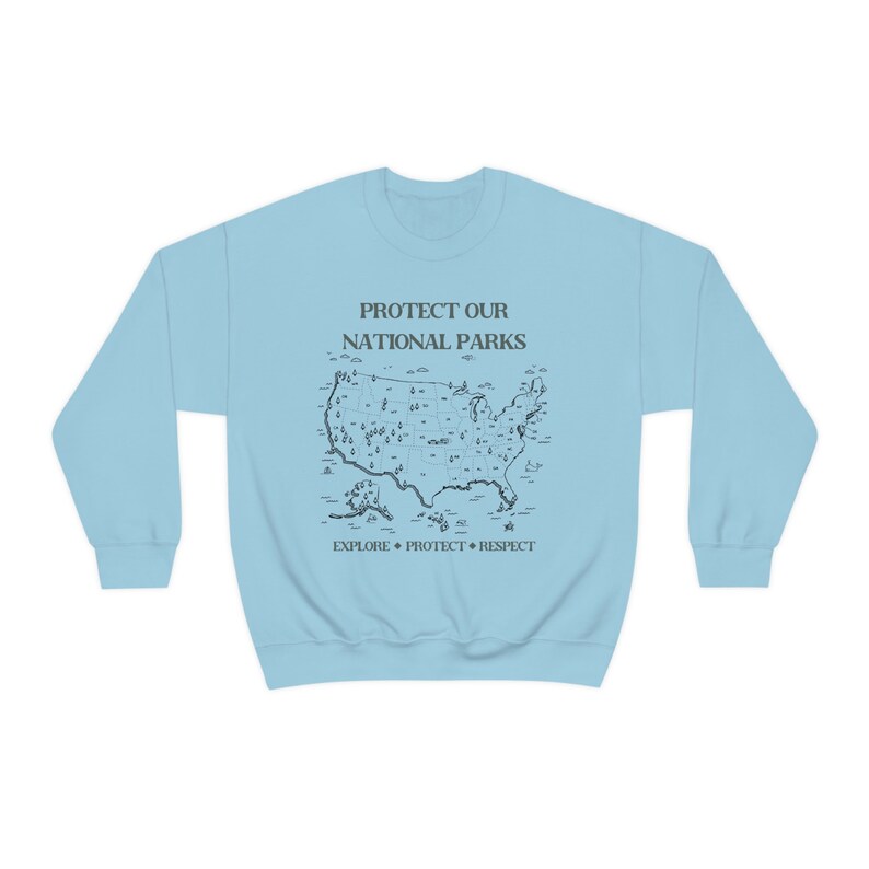 National Parks Map Crewneck Sweatshirt: Retro Camping Clothes Light Blue