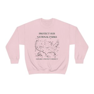 National Parks Map Crewneck Sweatshirt: Retro Camping Clothes Light Pink
