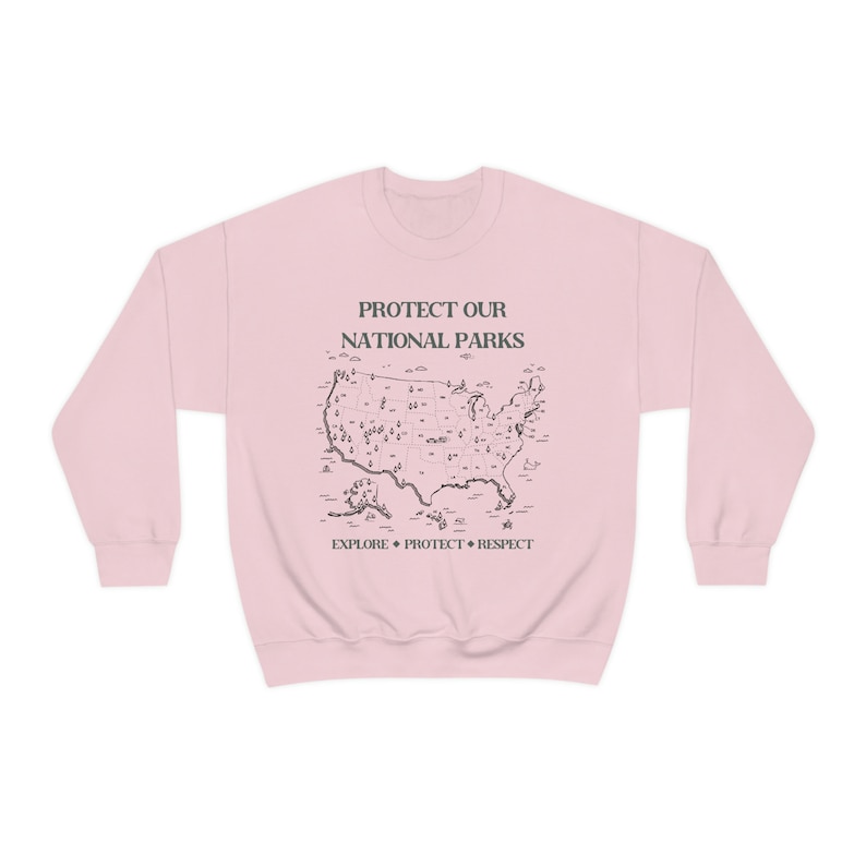National Parks Map Crewneck Sweatshirt: Retro Camping Clothes Light Pink