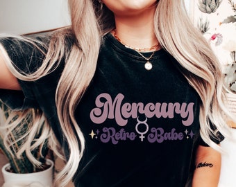 Mercury Retro babe Shirt, Retro Vintage 70s Aesthetic,Celestial Graphic Tee, Retro Shirts For Women, Astrology Gift witch retrograde shirt