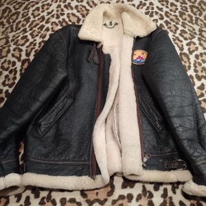 Leather Bomber Jacket Shearing USA Air force Pilot WW2 Sundownders Vintage Military