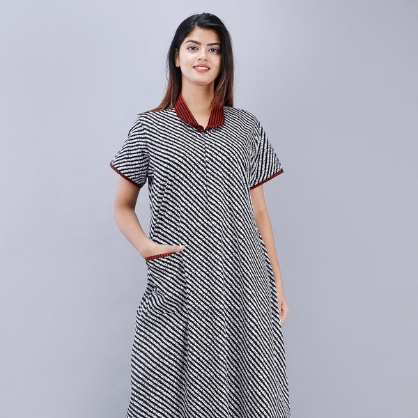 Indian Nighty, Women Nighty, Summer Night Dress, Sleepwear, Floral Print, Casual Nightwear Gown, Pure Cotton, India Cotton, Nursing Nighty