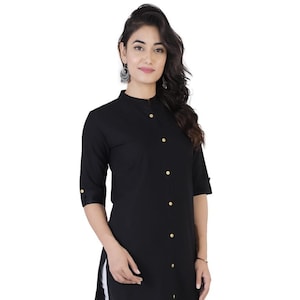 Women's Plain Cotton Black Straight Kurti Indian Designer Party wear Stylish Traditional Casual kurti for Girls