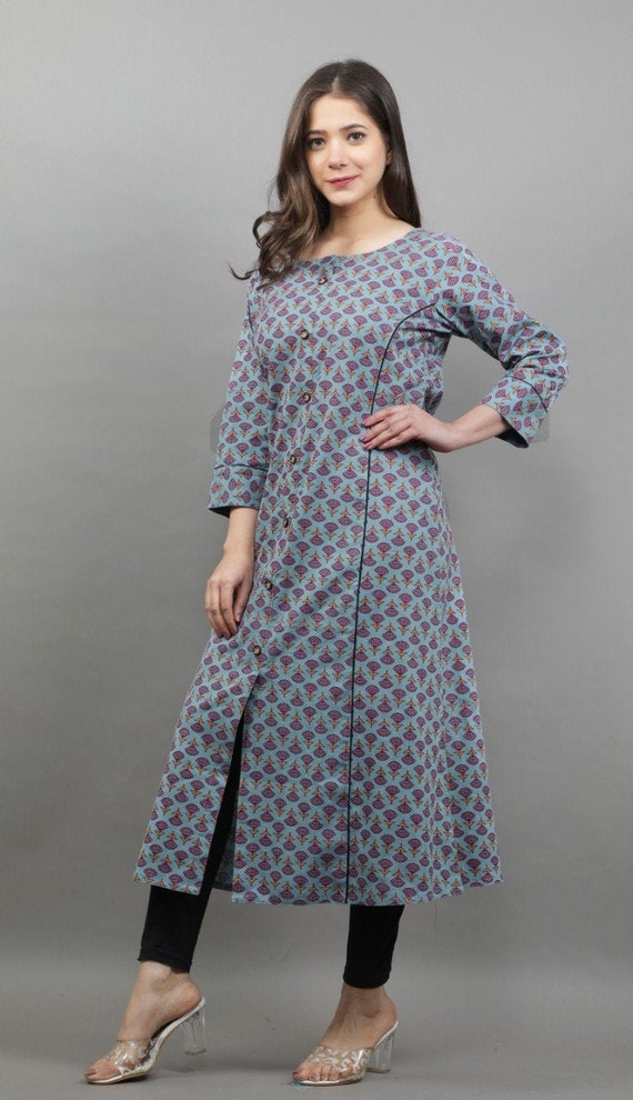 Women Wear Cotton Khadhi Plus Size A Line Kurta/kurti With One | Etsy