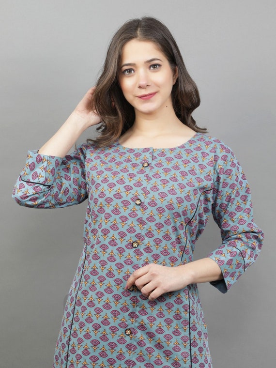 Ladies Fancy Half Sleeves Printed Border Cotton Kurtis With One Side Pocket  at Best Price in Kolkata | Shalyn Fiore