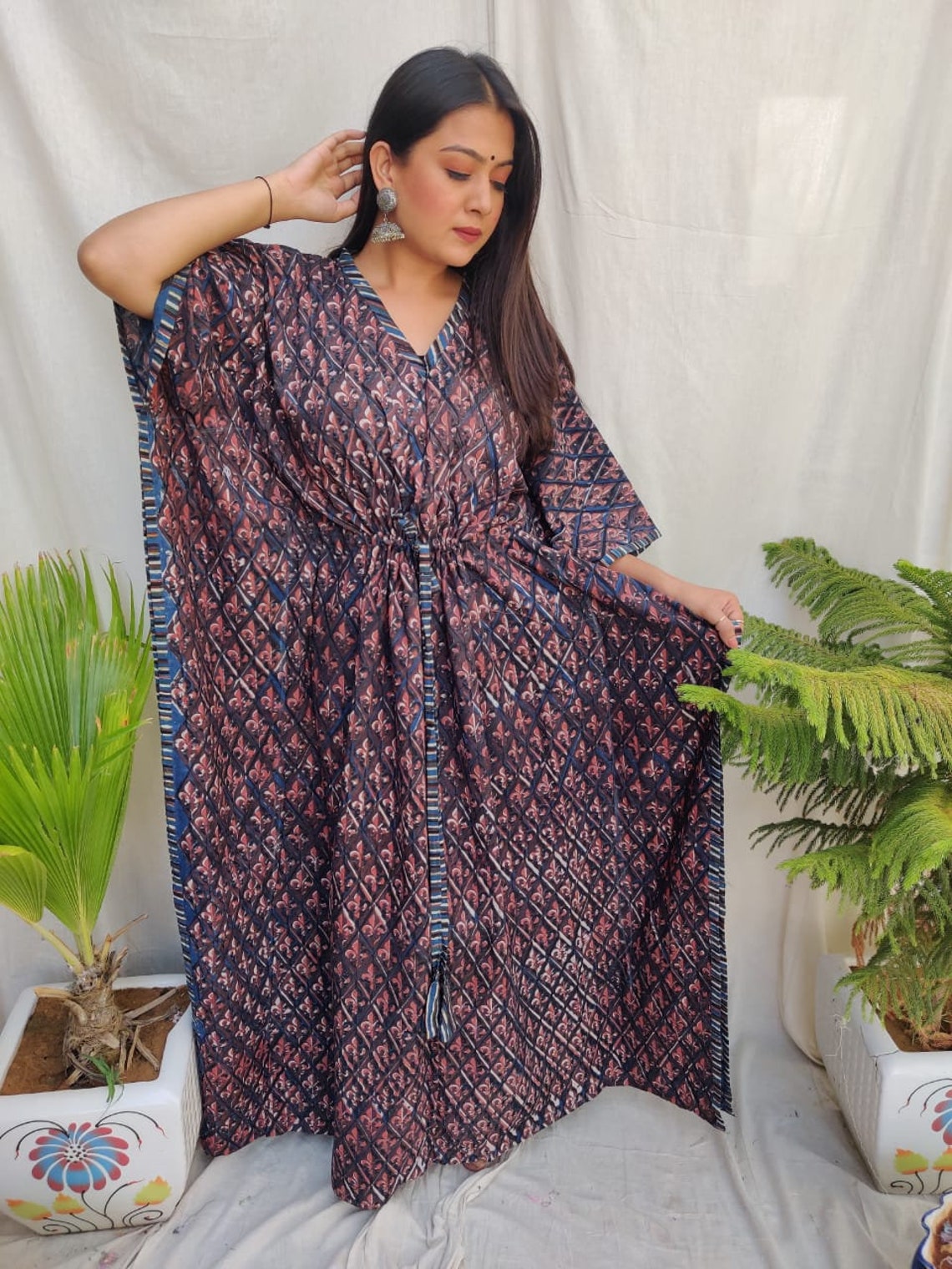 Hand Block Printed Kaftan, Indian Cotton Caftan, Lounge Wear, Beach