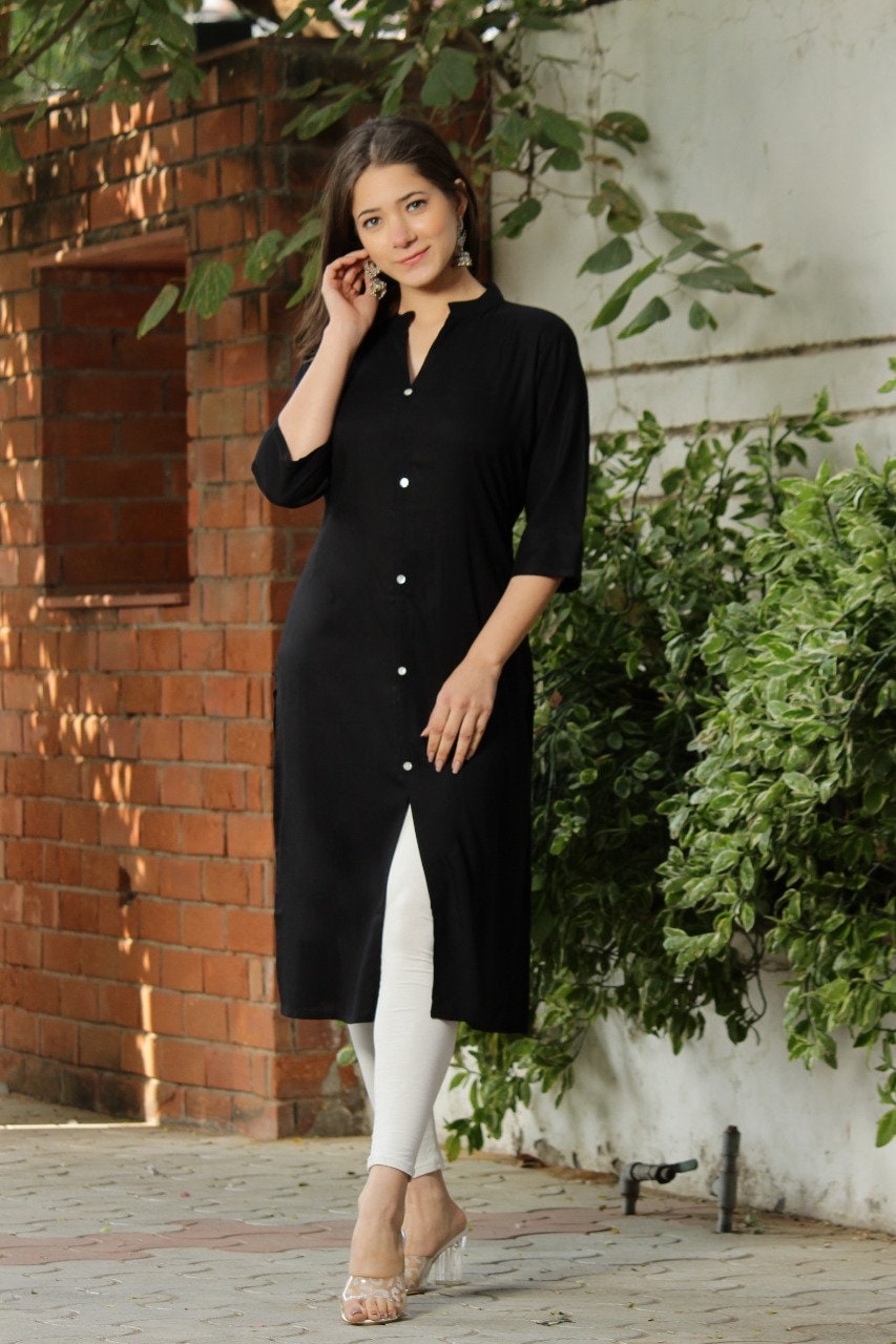 COTTON MACHINE WORK KURTI WITH LYCRA STRECHABLE PANT -BLACK COLOUR –  chikankaar