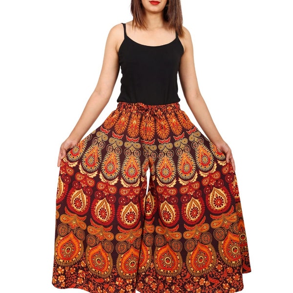 Women's Regular Fit Jaipuri Printed Divider Palazzo Pant (Free Size), Cotton Pant, Indian Pants, Rajasthani Palazzo, Pants