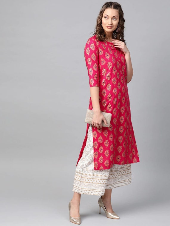 Jaipuri Printed Cotton Kurti Palazzo Set | Indian fashion, Kurti designs  latest, Long kurti designs