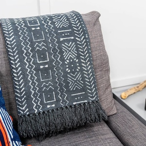 Blue Handmade Cotton Mudcloth Throw