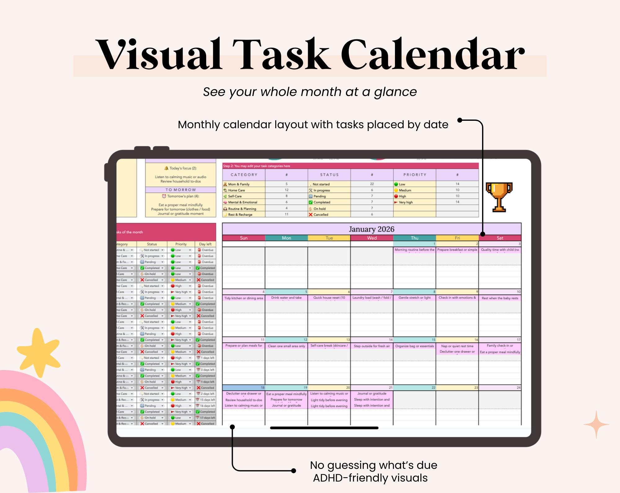 Task Tracker Task Calendar Spreadsheet to Do List Google Sheets Work ...