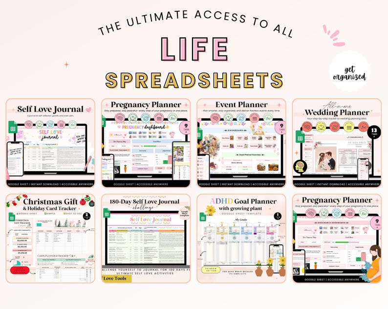 Entire Shop Access Spreadsheet Planner Bundle | Productivity Google Sheets Mega Bundle | Business, Life, Teacher Finance Planner Tracker image 3