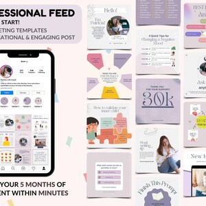 May include: A collage of social media posts with tips for managing anxiety and improving mental health. The posts feature a variety of colors and designs, including a woman with a microphone, a puzzle, and a list of hobbies. The text on the posts includes phrases like "Best Hobbies for Anxiety", "How to Validate Your Inner Child", and "Thank You for Your Support! 30k".