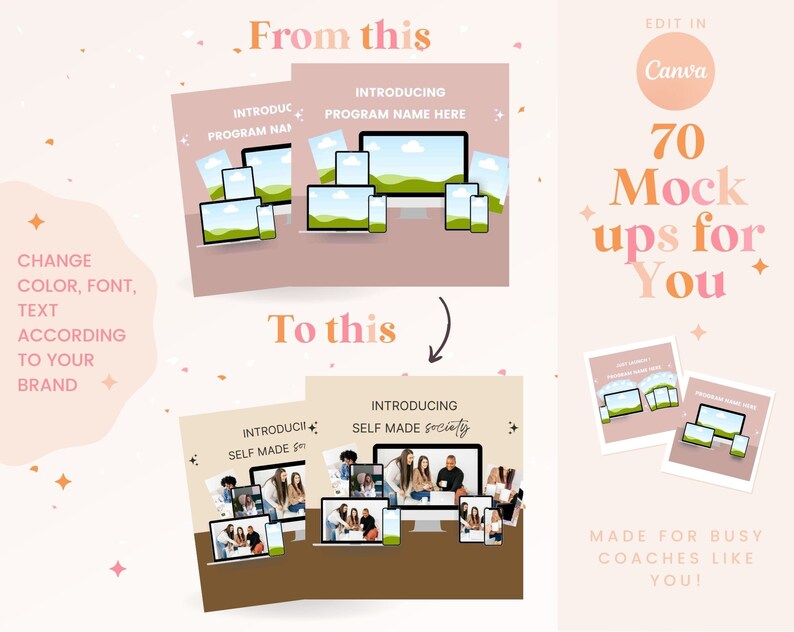 Mockup av Canva-mall för coacher, mockups för kursskapare, mockup för digital produkt, mockup för Canva-mall, teknisk mockup, mockup för onlinekurs bild 6