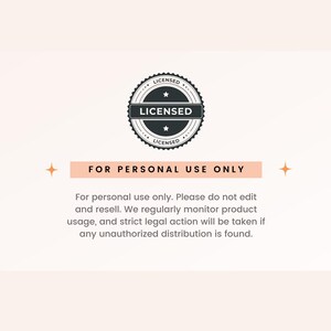May include: A black and white circular Licensed badge with the text "LICENSED" in a banner. Below the badge is a peach-colored banner with the text "FOR PERSONAL USE ONLY". The text below the banner states the terms of use.