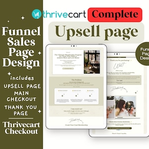 Complete Funnel ThriveCart Sales Page Template Upsell + Downsell template | ThriveCart Checkout Page| Sales Page Design for Coach Aesthetic