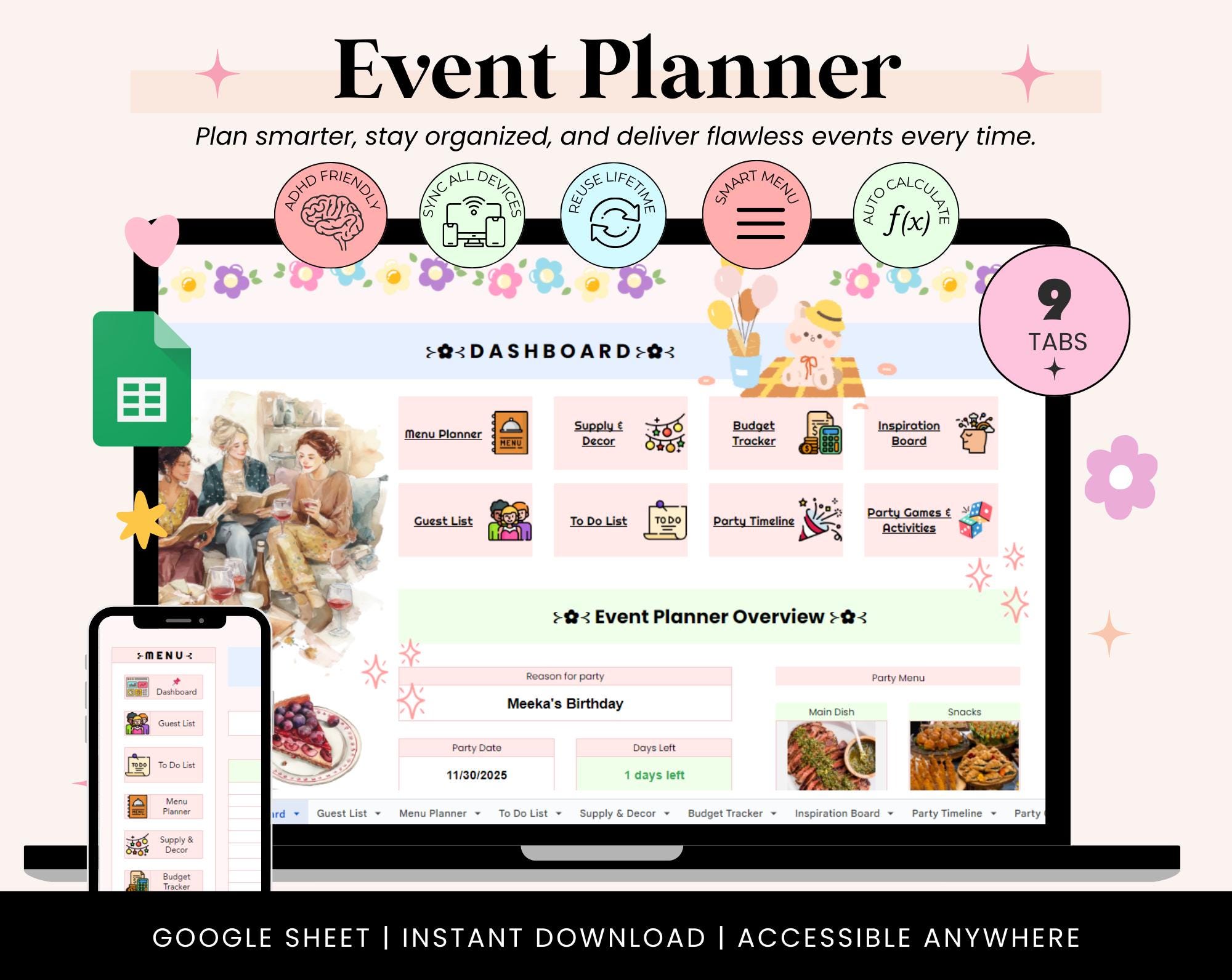 Events Planner Spreadsheet, Events Calendar Google Sheets, Event ...
