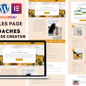 Pode incluir: Uma captura de tela de um site que mostra uma página de vendas para um programa de aceleração do amor próprio. A página apresenta um fundo de campo de girassóis, um botão de chamada para ação e texto que diz "Self Love Accelerator Program" e "Hey, my name is Cynthial".