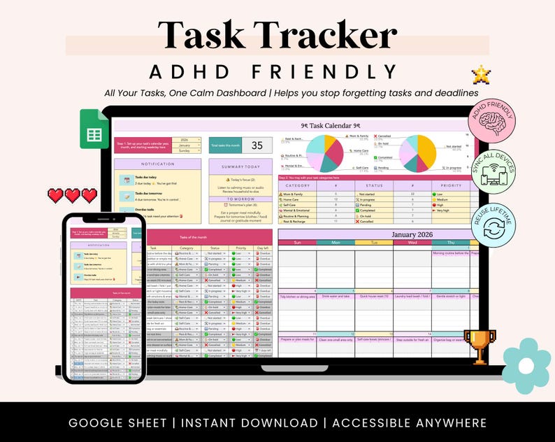 Task Tracker Task Calendar Spreadsheet to Do List Google Sheets Work ...