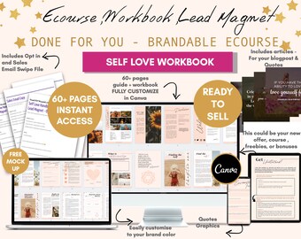Self Love Workbook Canva template Brandable eCourse |DoneForYou Editable Canva | Life coaching tools | Lead magnet| Coach Workbook Template