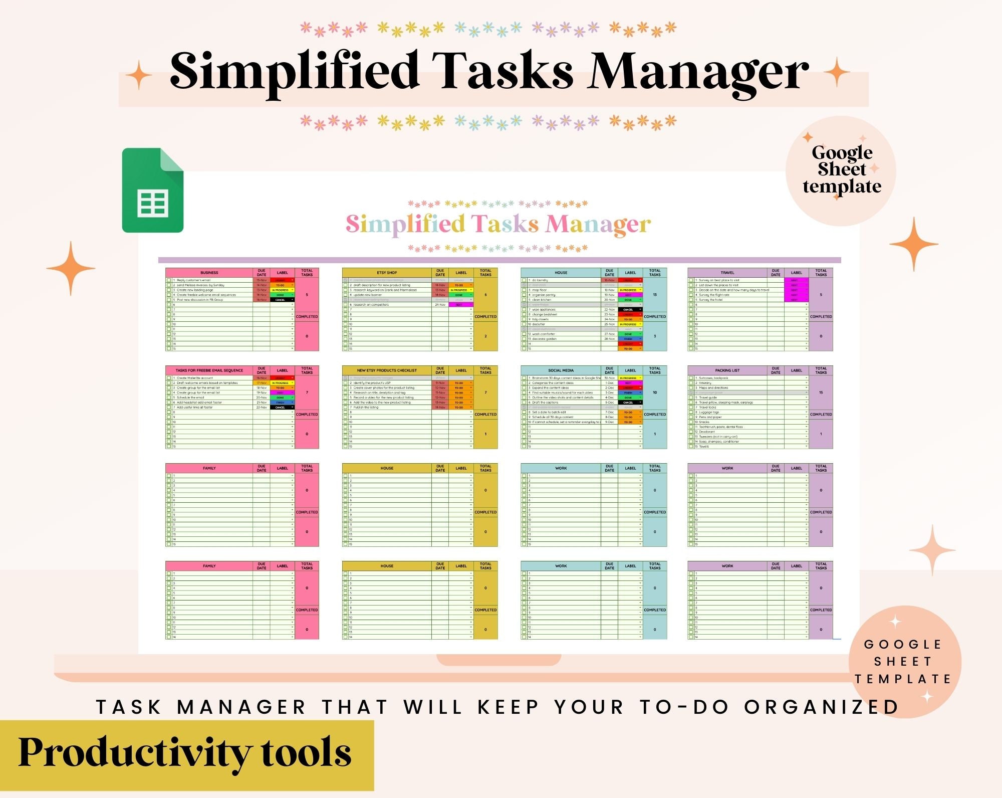 ADHD Todo List Google Sheets Tasks Manager Spreadsheet Get Things