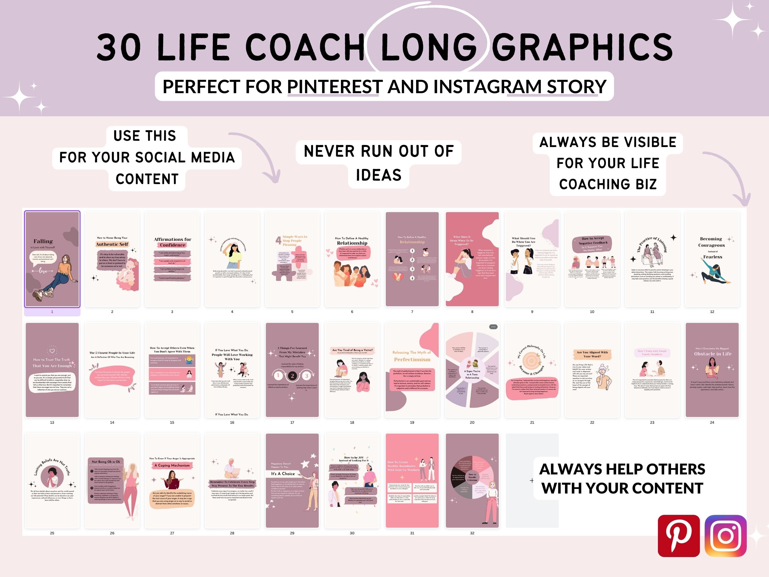 60 Life Coach Mental Health Social Media CANVA Templates | Life Coach ...