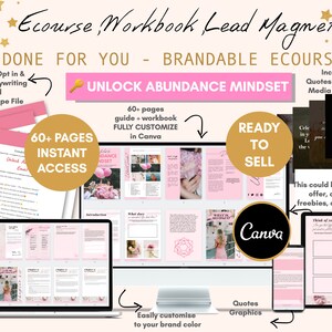 Done For You | Unlock Abundance Mindset Brandable Workbook & eCourse | Life coaching tools | Lead magnet Coach Workbook Template|Made Canva