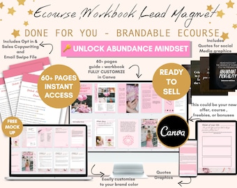 fait pour vous | Cahier d'exercices et cours en ligne de marque « Unlock Abundance Mindset » | Outils de coaching de vie | Modèle de cahier d'exercices pour entraîneur avec aimant principal | Fabriqué sur toile