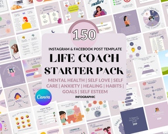 150 Life Coach Mental Health Instagram CANVA Templates | Life Coach Instagram Post Templates|Social Media Post | Coaching Instagram Post
