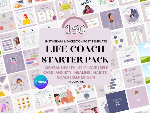 150 Life Coach Mental Health Instagram CANVA Templates | Life Coach Instagram Post Templates|Social Media Post | Coaching Instagram Post
