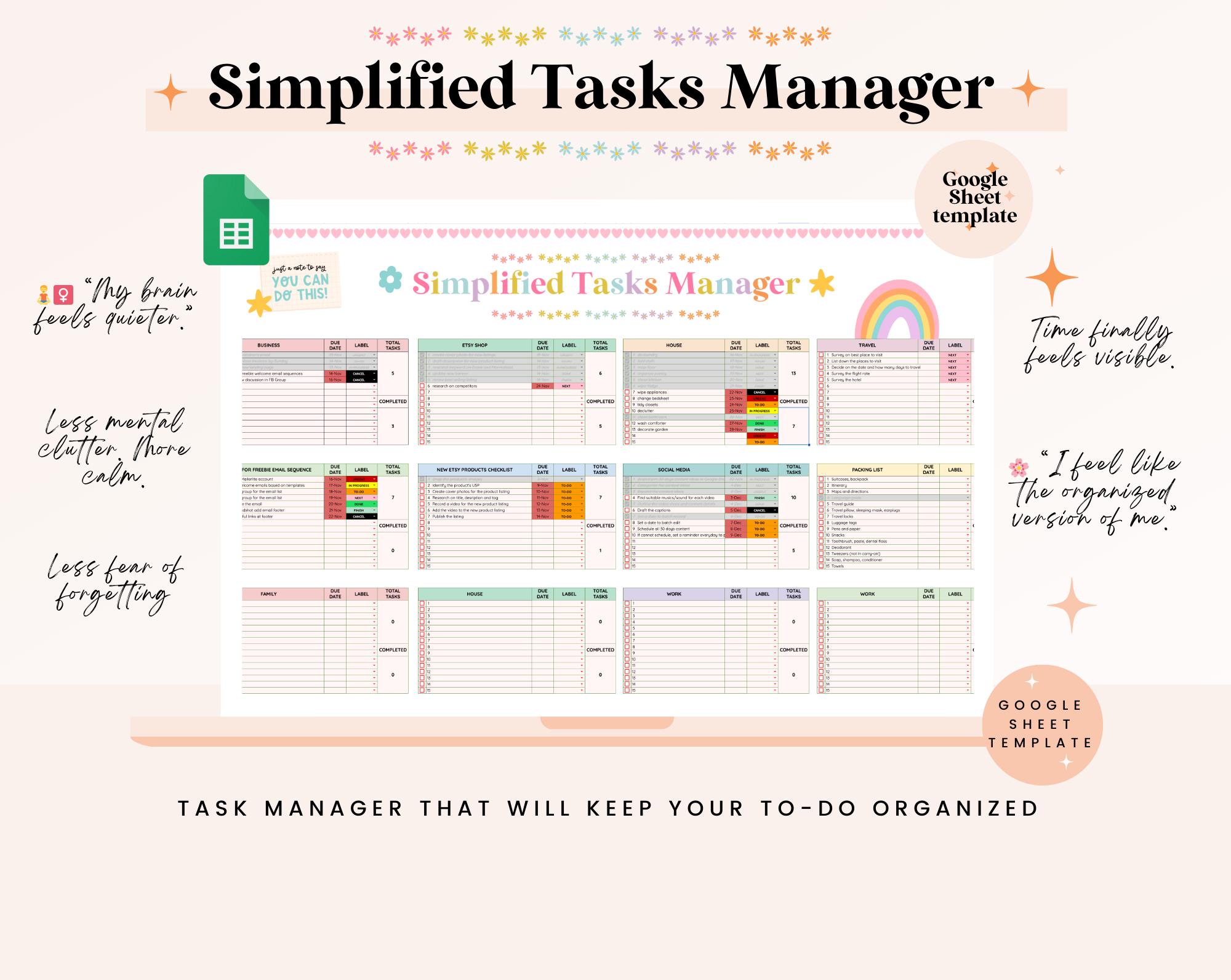 ADHD To-do List | Google Sheets Tasks Manager Spreadsheet for Task ...