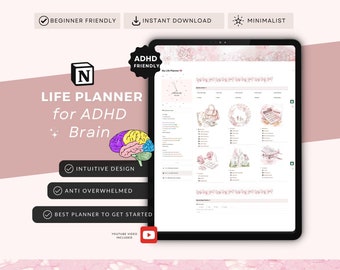 Notion Template Life Planner Coquette Aesthetic Notion Dashboard ADHD Digital Planner Adult ADHD Notion Templates Productivity Notion