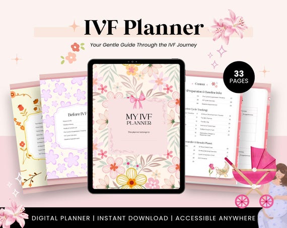Digital IVF Planner for Fertility Treatment, Hyperlinked IVF Journal, IVF Tracker Fertility Planner, Printable Infertility Cycle Tracker