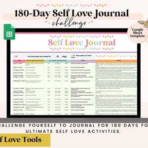 Journal Google Sheet| 180 Days Self Love Journal Google Sheet Template  | Gratitude Journaling Template Google Sheet Spreadsheet Tracker