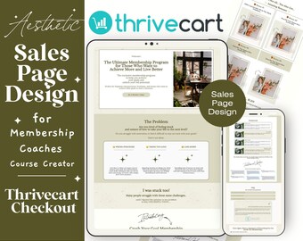 ThriveCart Sales Page Template | ThriveCart Checkout Page| Sales Page Design for Membership, Coach Program Landing, Green Sale Page Design