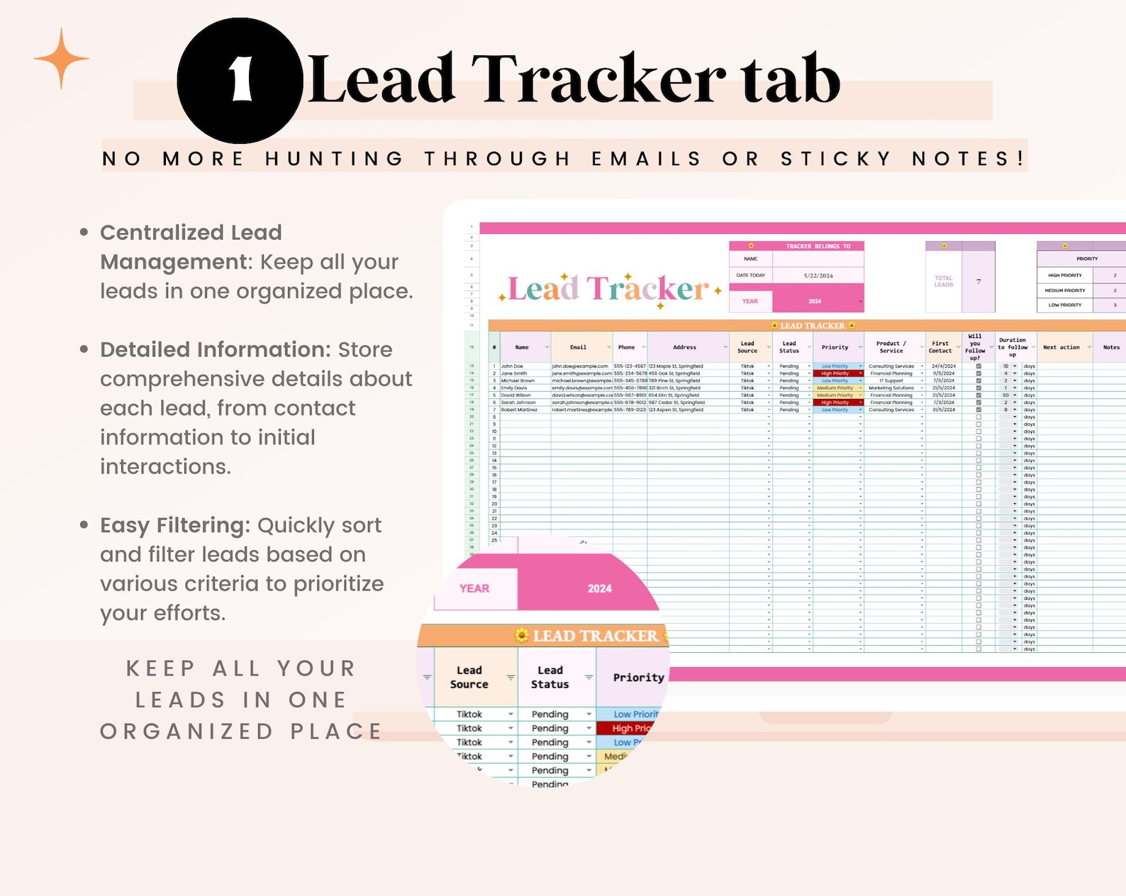 Lead Tracker Spreadsheet for Coaches, CRM, Client Relationship ...