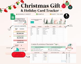 Christmas Budget Gift Tracker, Holiday Card Tracker, Christmas Planner, Google Sheets Template, Christmas Gift List Template