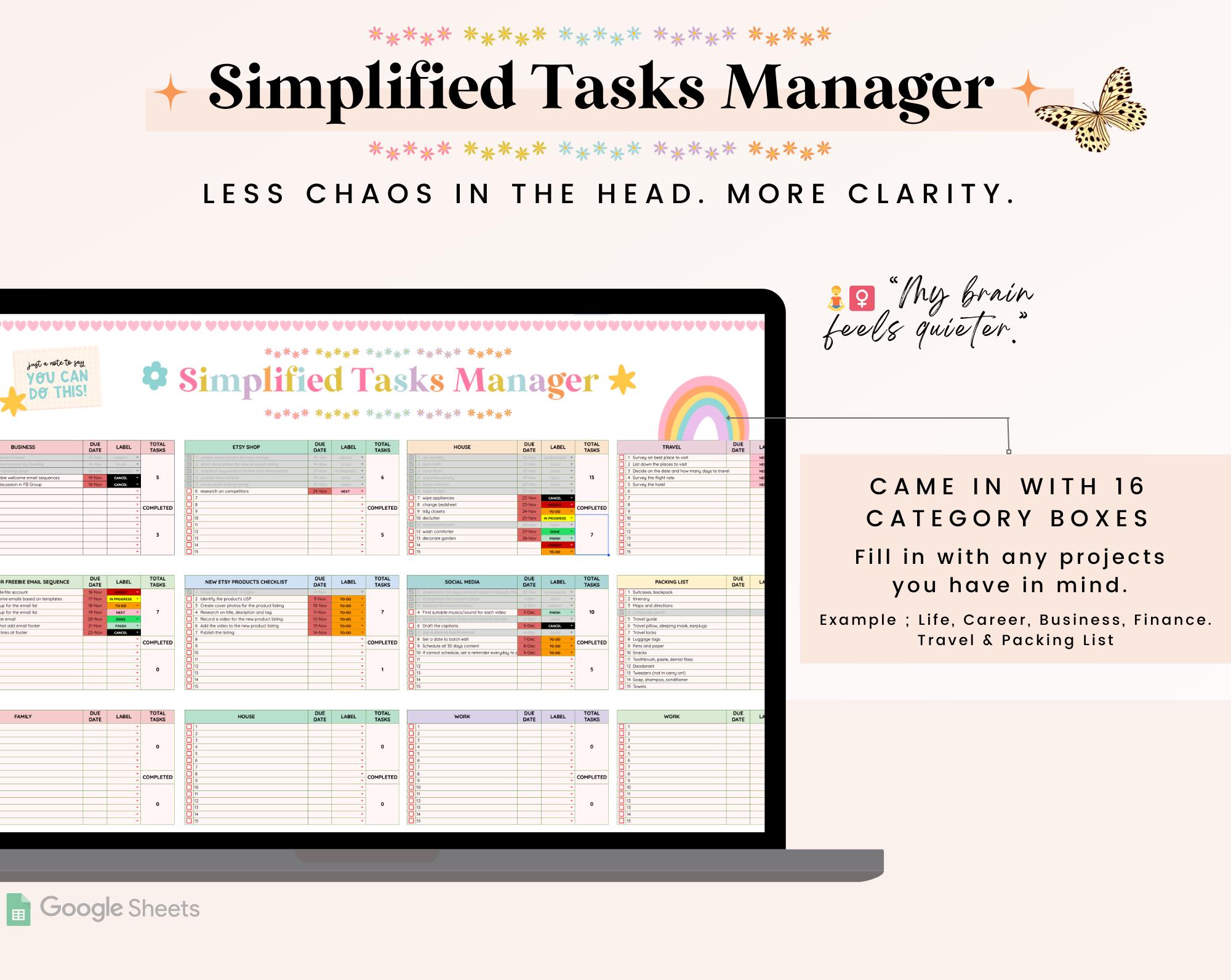 ADHD To-do List | Google Sheets Tasks Manager Spreadsheet for Task ...