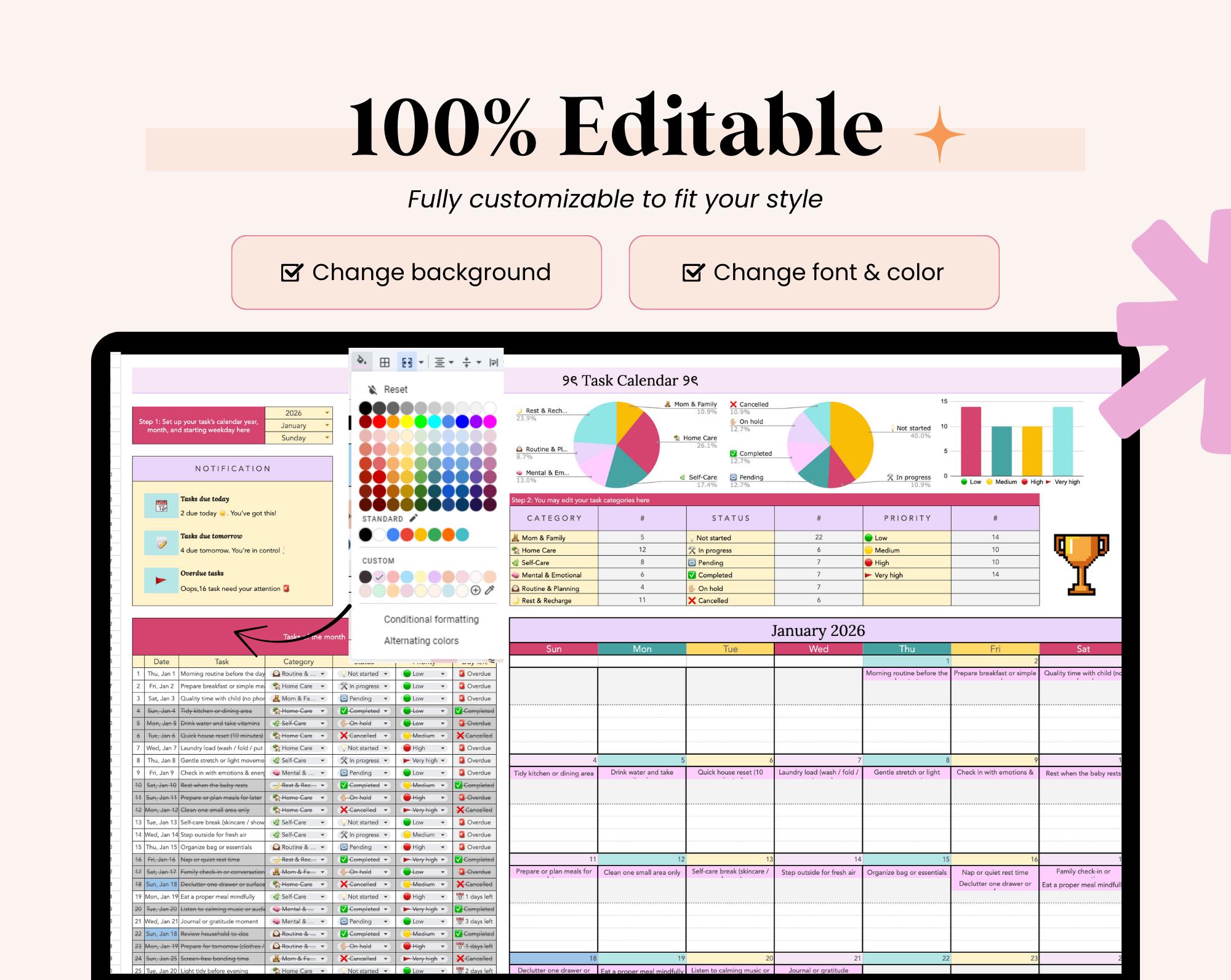 Task Tracker Task Calendar Spreadsheet to Do List Google Sheets Work ...