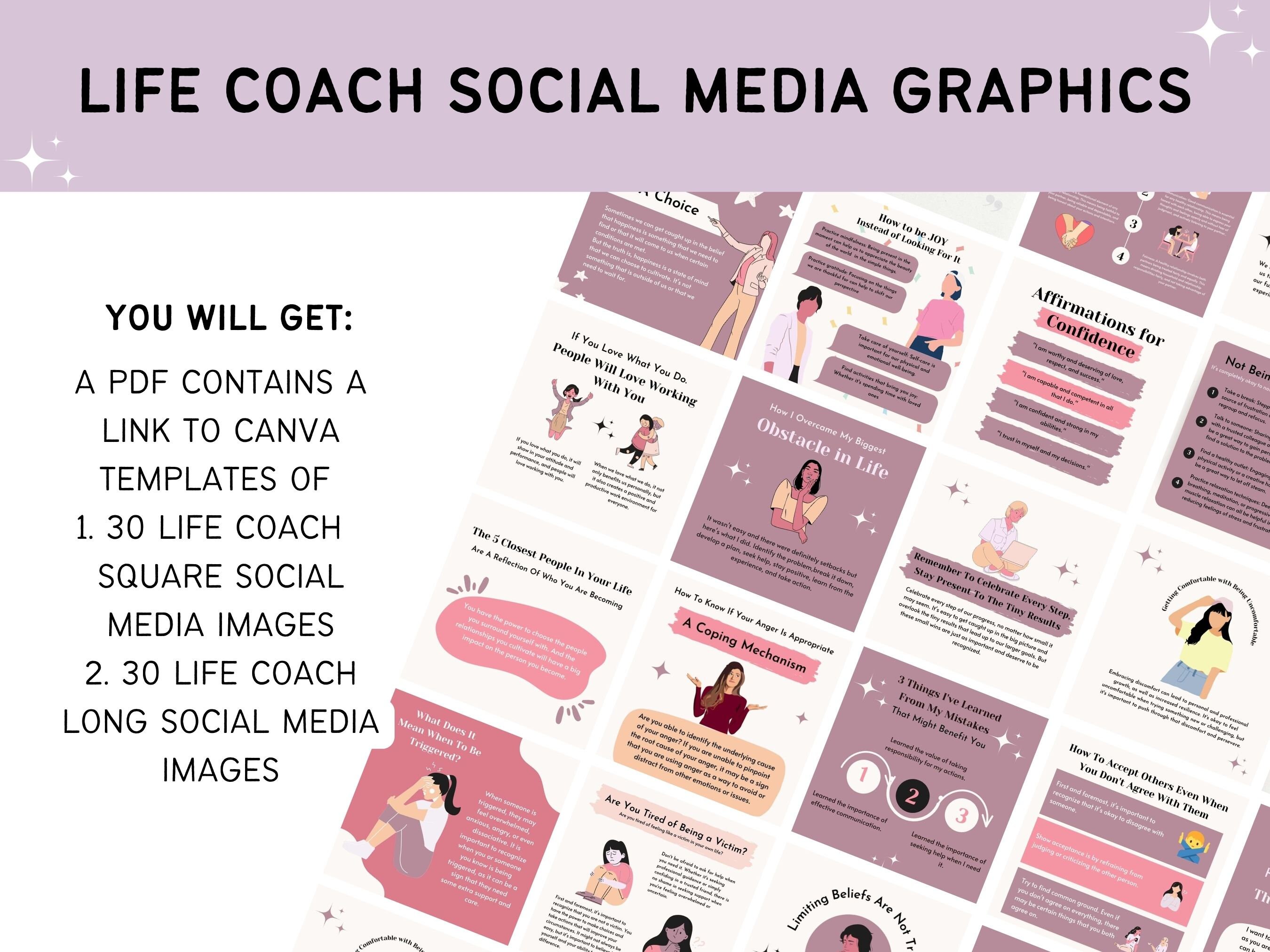 60 Life Coach Mental Health Social Media CANVA Templates | Life Coach ...