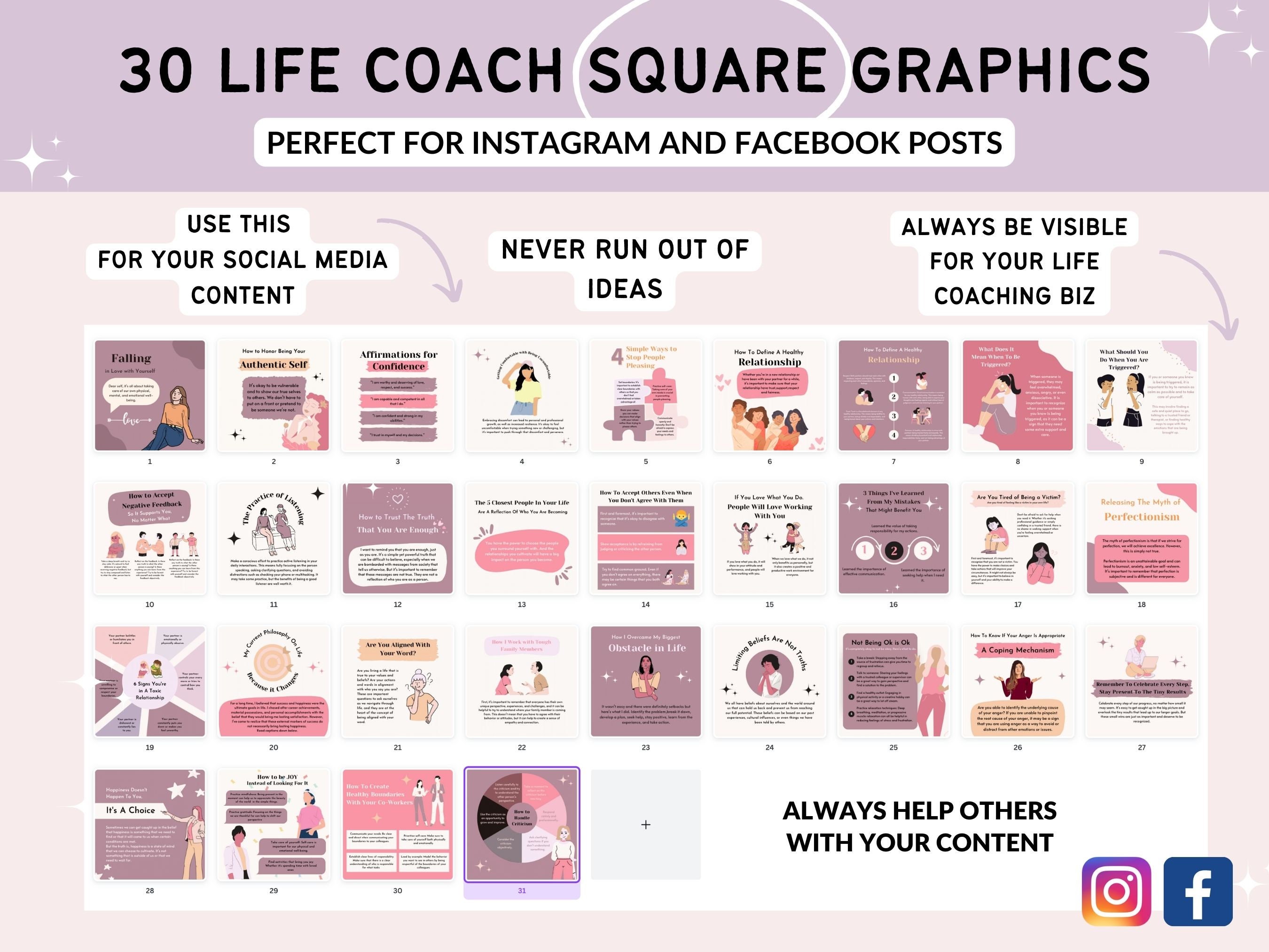 60 Life Coach Mental Health Social Media CANVA Templates | Life Coach ...