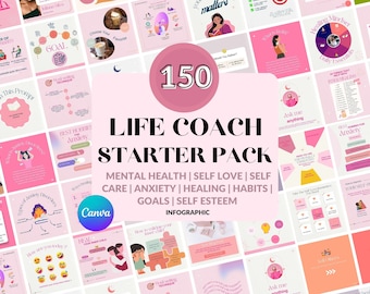150 Life Coach Mental Health Instagram CANVA Templates |Pink Life Coach Instagram Post Templates|Social Media Post | Coaching Instagram Post