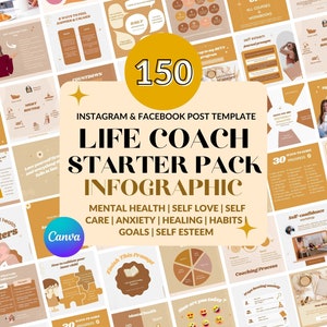 150 Life Coach Mental Health Instagram CANVA Templates |Infographic Life Coach Instagram Post Templates|Social Media Post | Instagram Post